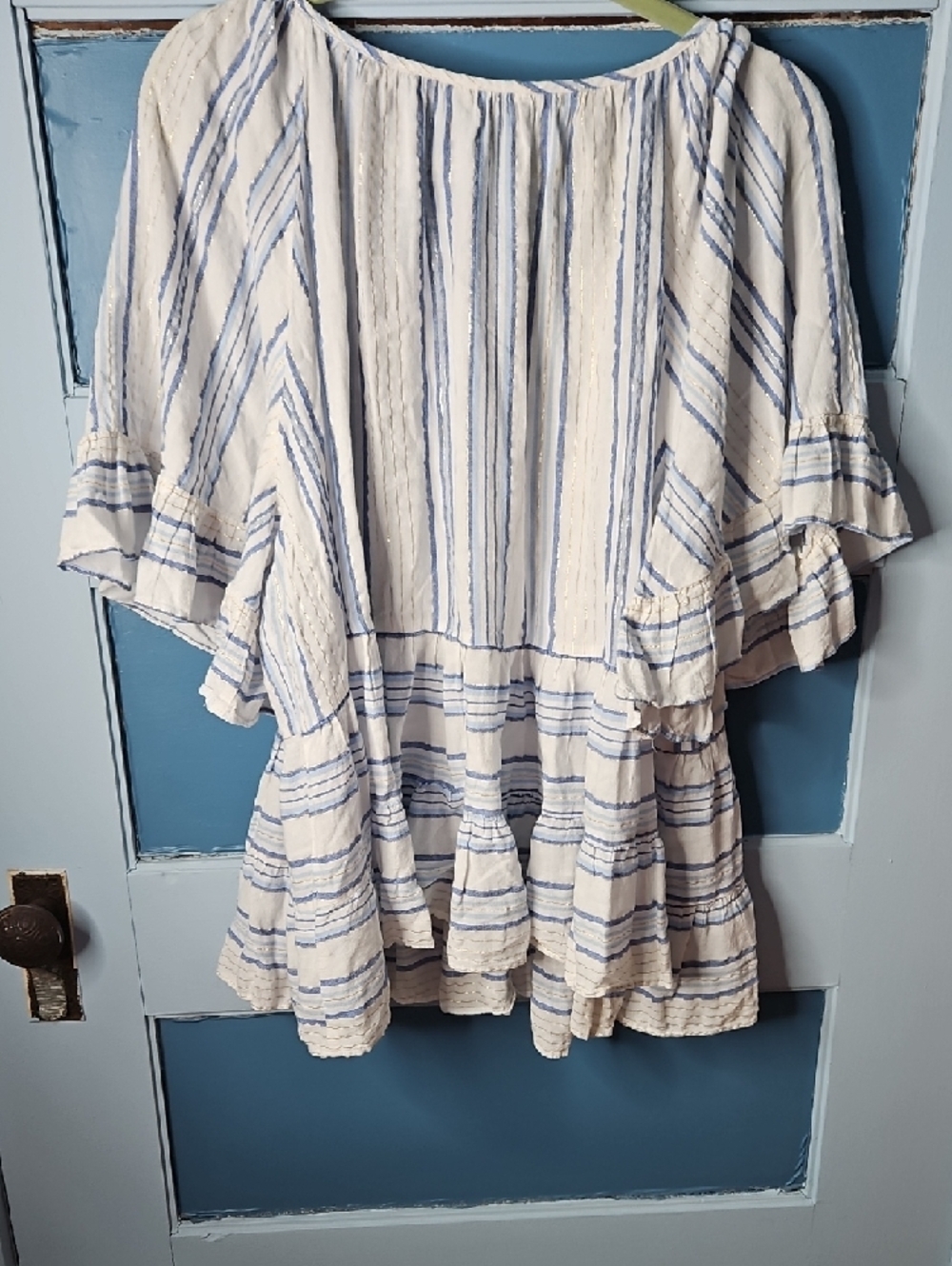 Cato Women's Blue and White Striped Peasant Top 26W/28W - Picture 6 of 9